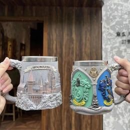 Tasses 400 ml bière tasse tasses à café en acier inoxydable verre à vin verres cadeaux de noël Cola whisky créatif 3D Badge château