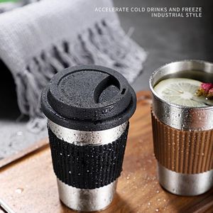 Tazas Taza de café de 400 ml con tapas de silicona Mangas antideslizantes antideslizantes de acero inoxidable Vasos para beber Cerveza Té Agua de viaje 221122