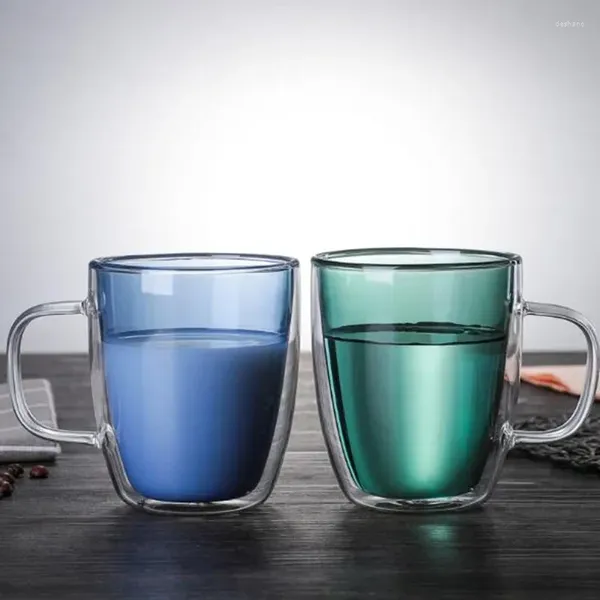 Tasses 400ml coloré Double paroi thé tasse à café tasse en verre résistant à la chaleur à la main bière whisky bouteille d'eau Drinkware