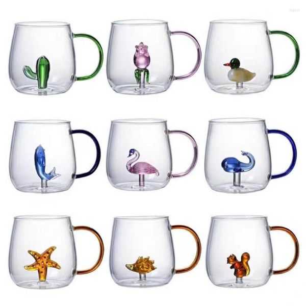 Tasses 400ml Creative 3D Tasse En Verre Jus De Thé Tasse Mignon Animal De Bande Dessinée Avec Poignée Café Lait Petit Déjeuner Tasses Nouveauté Cadeau Drinkware