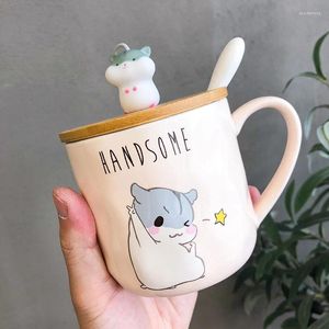 Tasses 400 ml Créative Cartoon Hamster Coffee Ceramic Tug Mig Cute Spoon Handle Milk Petitfouerfread Bureau Ladies Bureau Funny Animal tasses