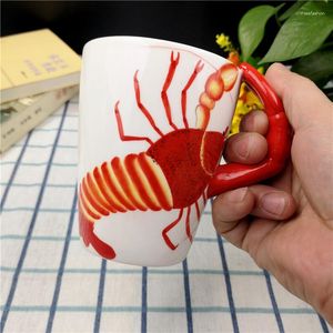 Tasses 400ML créatif écrevisse en céramique 3D mignon dessin animé animaux tasses peint à la main tasse à café drôle