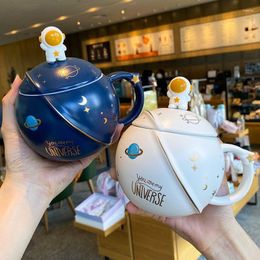 Mokken 400 ml Creative Cute Space Solar System Ceramics Coffee Mug Doubleglass Cartoon Milk Glass Boy Gift Cup Christmas Giftmugs