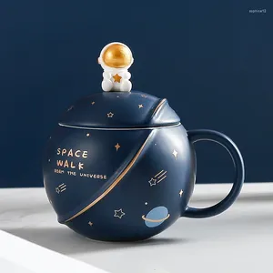 Tasses 400 ml créatifs mignons spatiaux système solaire Céramique tasse de café en double caricaturé à lait milk grenk-cadeau cadeau de cadeau