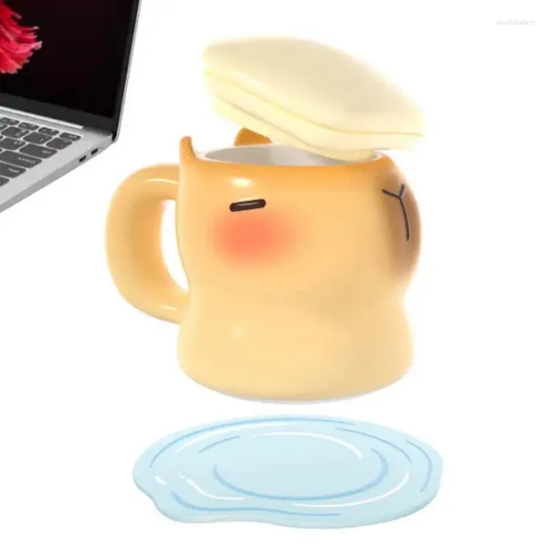 Tazas 400 ml Linda caricatura Capybara Taza para beber Cerámica Kawaii Animal con tapa Decoración de mesa divertida