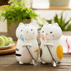 Mokken 400 ml schattige Kawaii Cat Cup Creative Ceramic Coffee Cup met lepel keramische melkbeker met deksel dierendrank Beste cadeau J240428