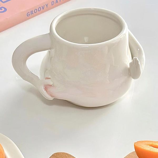 Tazas 400ML Kawaii Cute Pinch Fat Belly Taza de cerámica Taza de café Té de la leche Porcelana Desayuno Tazas de agua Hogar Drinkware Regalo para niñas