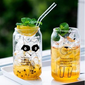 Mokken 400 ml moderne mode cola mok transparant glazen sap schattig dier melk thee cup zomer strand koude drink smoothie cups