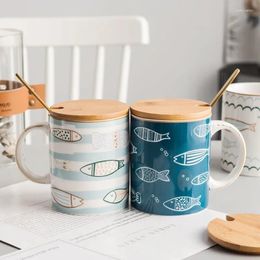 Tasses 400 ml tasse en céramique simple avec couvercle en bois et cuillère en acier inoxydable cadeau drôle de nouveauté pour professeur maman femmes amies amies