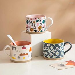 Mokken 400 ml vintage bloemen koffie keramische mok voor thee melk Japanse stijl porselein ontbijtkop creatieve drinkware cadeau vrienden