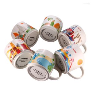 Mokken 401-500 ml Creatieve persoonlijkheid Cartoon City Ceramic Cup Glass Milk Ontbijt Mok Glazuurkoffie Cupmugs