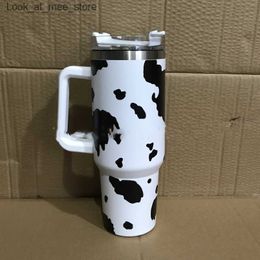 Tasses 40OZ Tasses de créateurs avec aventure léopard vache vieille fleur conception gobelets poignée couvercles et pailles tasses de voiture bouteilles d'eau potable isolées sous vide Q240322