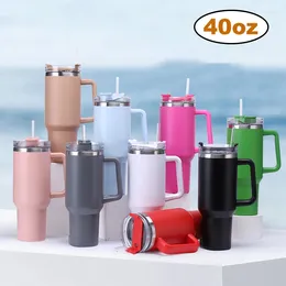 Tasses de 40 oz avec poignée cafe gobelet isolé paille de paille en acier inoxydable Termos tasse à vide dans la voiture flacons d'eau portable