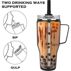 Mokken 40oz Stro -isolatie Koffie beker met handvat draagbare auto roestvrijstalen waterfles Largecapacity Travel BPA gratis thermische mok 240417