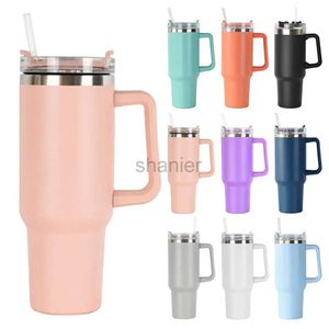 Mokken 40oz Tumbler Handgreep roestvrijstalen geïsoleerde stro koffie mok thermische vacuümbeker voor loutere koude dranken thermosfles water termo 240417