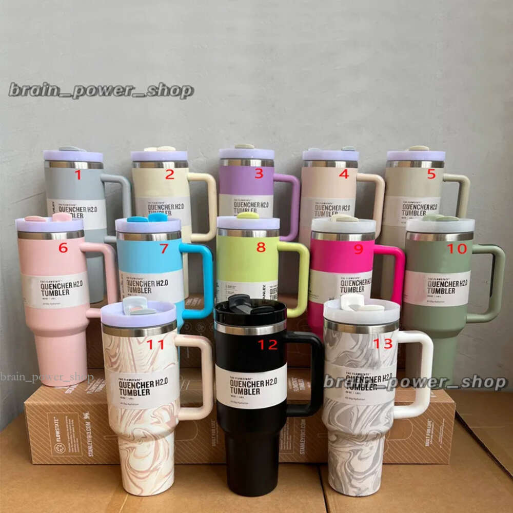 Occs 40oz Tumblers H2.0 Counless Steel Cups Silicone Stanely Cupe Handle Coffee Cup Cuper Straw 2nd Generation Car 40 Oz Mugs Cup Cup Bottles 535