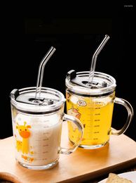 Mokken 410 ml glazen koffiemok met stro en deksel cartoon creatieve kindermelk cup sap drinkware waterfles cadeau set