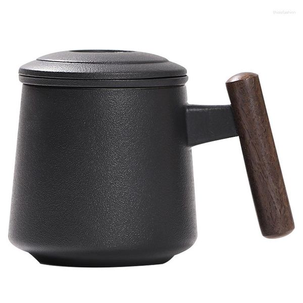 Tasses 420ml Chinois Céramique Thé Séparateur Poignée En Bois Couvercle Créatif Filtre Tasse Givré