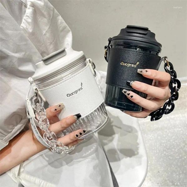 Tasses 420 ml tasse de café en plastique portable avec couverture en cuir de corde