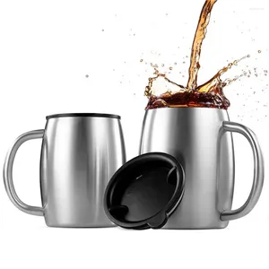 Tasses Tasse à bière en acier inoxydable de voyage de 420ml, tasse à café Portable à Double paroi avec couvercle à poignée, tasses d'eau de thé thermique à la maison, verres à boissons