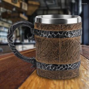 Tasses 450 ml de bière tasse viking en bois tasse de café en bois double mur à double mur en acier inoxydable