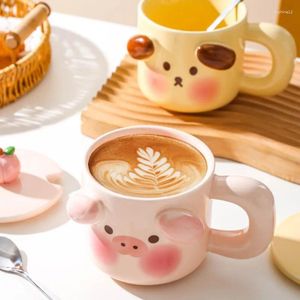 Mokken 450 ml Cartoon Pig Mug Coffee Cup Set met lepel keramische 3D waterbekersliefhebbers Melk grote capaciteit ontbijt Chinees porselein