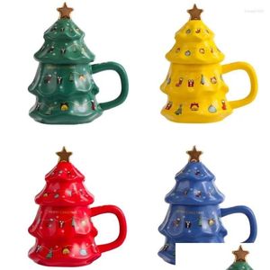 Tasses 450 ml en céramique tasses à café à main arbre de Noël arbre de Noël tasse de thé au thé coréen style avoine millétural tasse tasse drinteuse gouttes de cuisine dhxyc