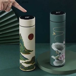 Mokken 450 ml Chinese stijl intelligente warmwaterkruik LED touchscreen roestvrijstalen vacuüm vlam cup waterfles Q240322