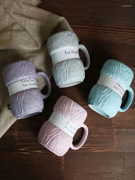 Tasses en céramique de laine colorée de 450ML, avec poignée, pour café, lait, thé, tasses mignonnes, verres pour la maison et le bureau, tasse de petit déjeuner, cadeaux de Couple