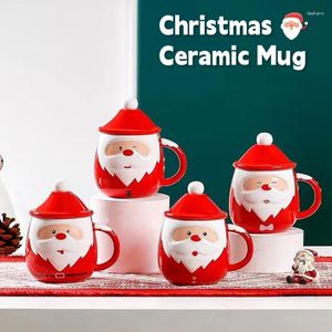 Mokken 450 ml Creatieve Cartoon Santa Claus mok keramiek met deksel lepel cup draagbare thee koffie kerstcadeaus Home Drinkware