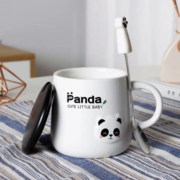 Tazas 450ml creative linda taza de panda cerámica con tapa de tapa taza de café leche desayuno para niña regalos novedosos