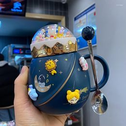 Mokken 450 ml Creative Happy Space Solar System Ceramics Coffee Mug Doubleglass Cartoon Milk Glass Girl Cup Kerstcadeau