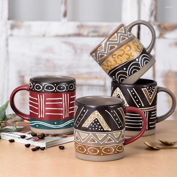 Tasses 450ml grande capacité créative peinte à la main en relief poterie personnalisée tasse à café en céramique tasse unique pour thé lait avoine