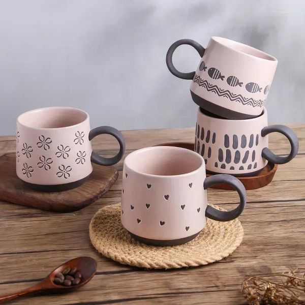 Tazas Taza de café de cerámica grande de 450 ml Tazas de té divertidas para la oficina y la porcelana casera con mango grande