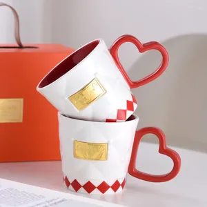 Tasses 450 ml poignée de coeur rouge tasse en céramique bureau couple tasse à café personnalité boîte-cadeau envoyer des amis fête de Noël