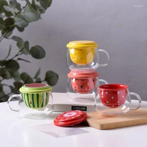 Tasses 4pcs mignons de fruit en verre de thé d'eau séparation de fuite en céramique tasse à haute température résistante à l'après-midi de l'après-midi