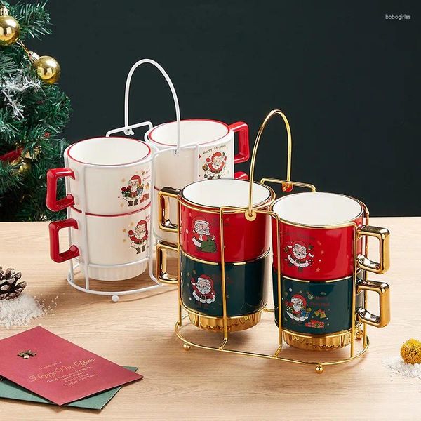 Tazas 4pcs linda taza de té de café de Santa Claus con caja de regalo Gold Handlecreative Ceramicive Water Taza de porcelana personalizada