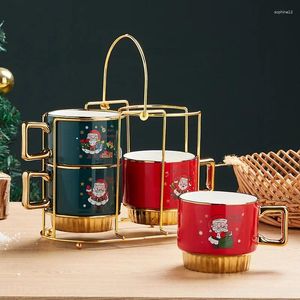 Mokken 4 stks gepersonaliseerde kerstman koffie thee kopje met geschenkdoos schattige keramische watermok goudgreep creatief porselein xtmas