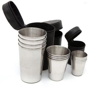 Tasses 4pcs tasse de voyage en acier inoxydable portable lavable camping pique-nique vin boissons bouteille d'eau avec sac de rangement petit