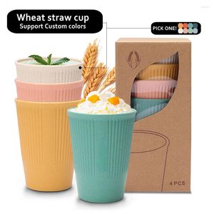 Mokken 4 -stks tarwe stro water beker huishoudelijke koffie set minimalistisch creatieve verticale patroon tanden gorgelen