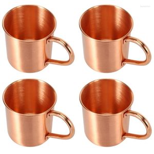 Tasses 4X Pure Cuivre Moscou Mule Tasse Solide Lisse Sans Doublure Intérieure Pour Cocktail Café Bière Lait Tasse D'eau Maison Drinkware