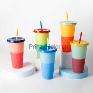 Tasses 5 pièces gobelets à couleurs changeantes tasses de boissons froides en plastique réutilisables avec couvercles et pailles pour les fêtes 720 ml J230627