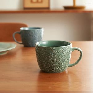 Tasses 500 ml tasses à café en céramique rétro vintage maison bureau tasse eau thé boisson grande capacité vert bleu japon style peint à la main