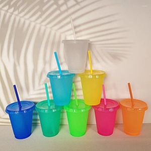 Tasses 500 ml de cuve créative tasse étincelante poudre de paille en plastique multiprification conception de boisson confortable
