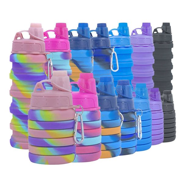 Tazas 500 ml Botella de agua plegable Taza BPA Libre de silicona Viaje de verano Beber Hervidor A prueba de fugas Portátil Desmontable Taza plegable Z0420