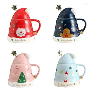 Tasses 500ml pour chapeau de Noël créatif tasse à café en céramique avec couvercle et cuillère dessin animé Santa bonhomme de neige imprimer eau thé lait livraison directe