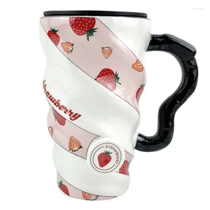 Tasses 500 ml de style fruit café en céramique tasse de voyage tasse de voyage avec couvercle cuillère drinkwar tas tasses de nouveauté cadeaux lait