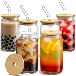 Mokken 500 ml glazen beker met deksel en rietje Bubble Tea Cup Sapglas Bierblikje Melk Mokka Kopjes Ontbijtmok Drinkgerei Transparant cupL2402