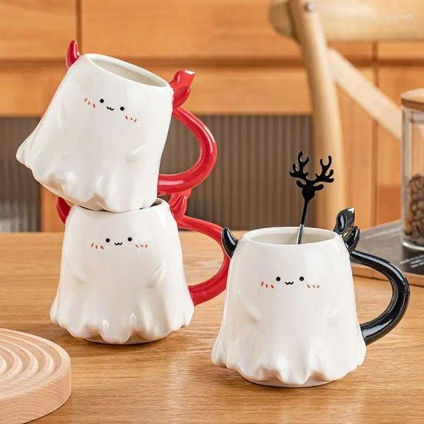 Tazas 500 ml de Halloween Devil Taza Linda copa de cerámica Ghost Demon Elf con revocación de té de café para niños Regalo para niños