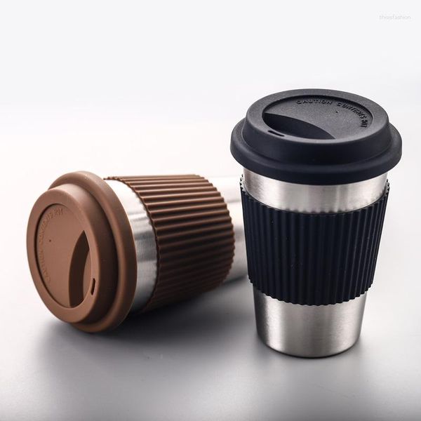 Tazas de 500 ml de taza de café de acero inoxidable con tapas de silicona mangas mantén la bebida y el frío para la oficina de tazas